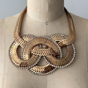Gold Circle Twist Chain Link Statement Necklace